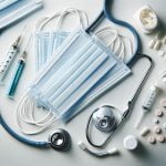Équipement médical pour la pneumopathie incluant masques, stéthoscope, seringues et médicaments