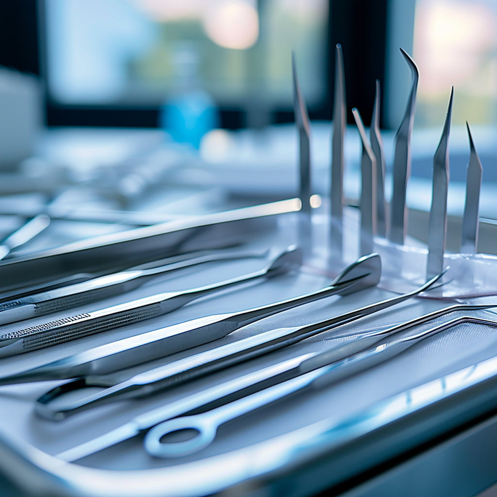 Ensemble d'instruments chirurgicaux stérilisés prêts à être utilisés pour une intervention de petite chirurgie