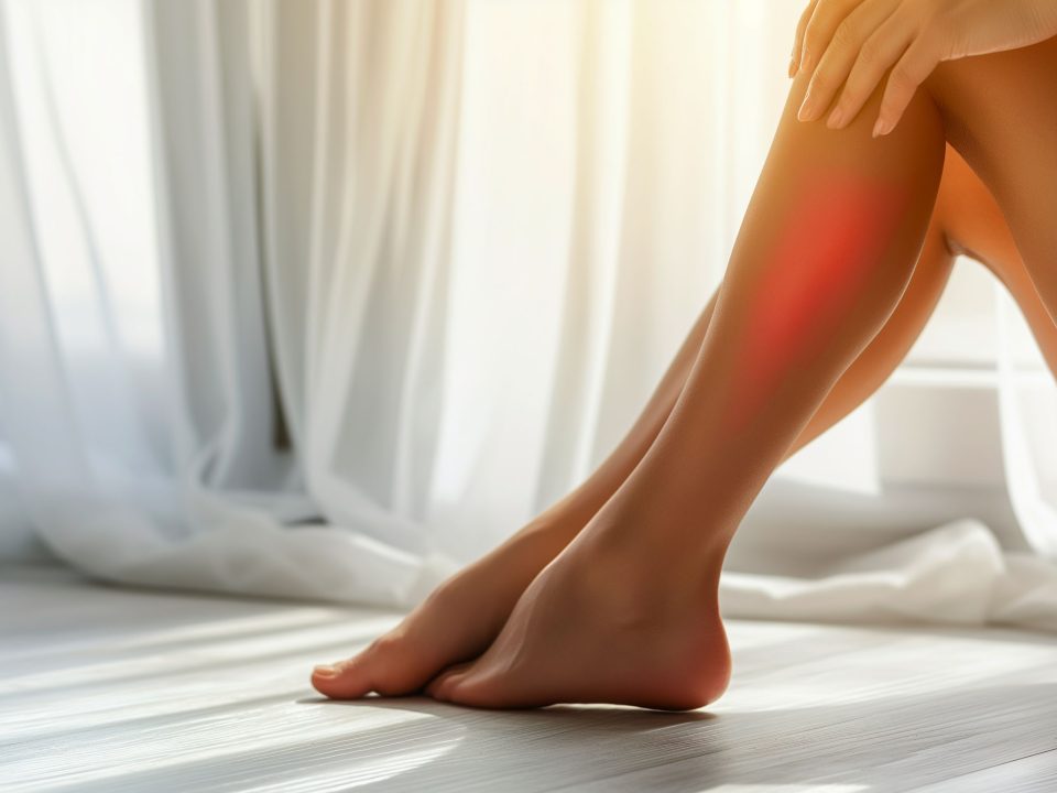 Jambes féminines illustrant une maladie vasculaire telle que l'artérite pour un article médical